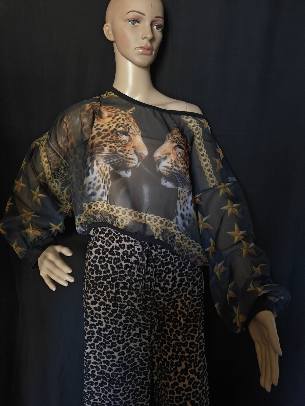 Sheer Black Leopard-Print Top